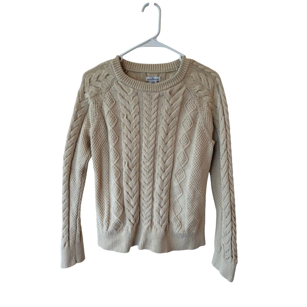 L.L.Bean Signature Cable Knit Pullover Sweater Cotton Cream Women's Size Small